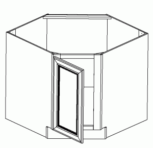 Aria Blue Diagonal Corner Base Cabinet, 36”W x 36”W x 34 1/2" H x 24" D