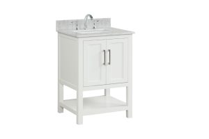 Dove White Santorini 24" X 22" X 34 1/4" Vanity ( Assembled, Comes with Carrara Marble Top, Square Sink, and Handles)
