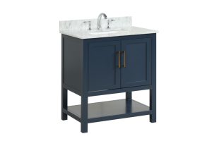 Aria Blue Santorini 30" X 22" X 34 1/4" Vanity ( Assembled, Comes with Carrara Marble Top, Square Sink, and Handles)