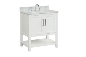 Dove White Santorini 30" X 22" X 34 1/4" Vanity (Assembled, Comes with Carrara Marble Top, Square Sink, and Handles)