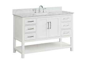 Dove White Santorini 48" X 22" X 34 1/4" Vanity ( Assembled, Comes with Carrara Marble Top, Square Sink, and Handles)