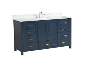 Aria Blue Valencia 60" X 22" X 34 1/4" Vanity Single Sink ( Assembled, Comes with Carrara Marble Top, Square Sink, and Handles)