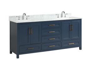 Aria Blue Valencia 72" X 22" X 34 1/4" Vanity Double Sinks Aria Blue ( Assembled, It Comes with Marble Carrara Top, Square Sinks and Handles)
