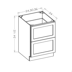 Ice White Shaker Base Drawer Pack with 2 Drawers 24"W 24"D 34.5"H